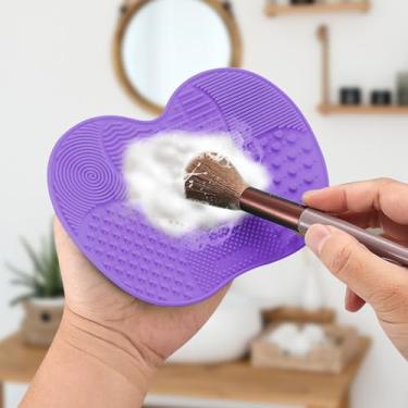 Imagem de 1 almofada de limpeza de escova de maquiagem de silicone, tapete texturizado portátil para ferramentas de limpeza doméstica, escova de lavagem (roxo)