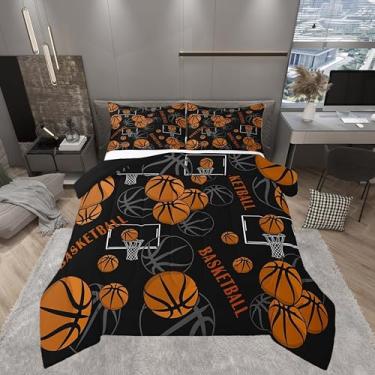 Imagem de Castle Fairy Conjunto de edredom de basquete laranja, para crianças, meninas, meninos, adolescentes, adultos, edredom acolchoado preto e branco, coleção de quarto, solteiro, 2 peças
