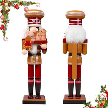 Imagem de TOCULAB Quebra-nozes de Natal de madeira de 38 cm, bonecos de chef quebra-nozes com casa de gengibre, ideal para prateleiras e mesas