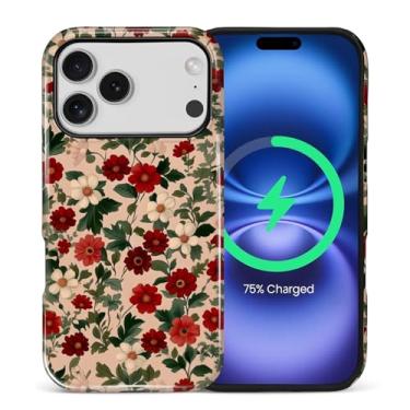 Imagem de Flivro Capa magnética para iPhone 17 Pro, compatível com Magsafe PC capa rígida de silicone amortecedor interno anti-arranhões capa de corpo inteiro à prova de choque capa fina design bonito flores