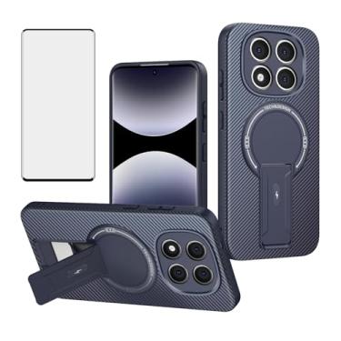 Imagem de Asuwish Capa de celular para Xiaomi Redmi Note 14 Pro 5G/Note14 Pro Plus/Poco X7 Capa magnética de fibra de carbono com protetor de tela de vidro temperado e suporte de célula protetora 14Pro 14Pro+