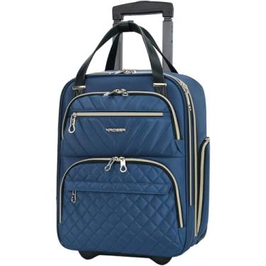 Imagem de KROSER Mala de mão feminina de 40,6 cm, Haze Blue Gold, 16-Inch, Bagagem de mão com rodas de skate em linha