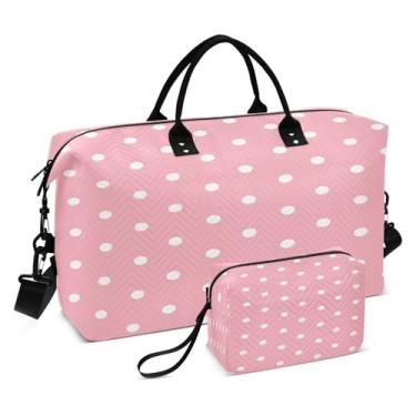 Imagem de STAYTOP Bolsas de viagem com fundo rosa de bolinhas brancas, 2 peças, bolsas esportivas para homens e mulheres, bolsa de ginástica para o fim de semana com bolsa de higiene pessoal