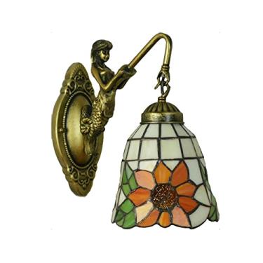 Imagem de Arandela de parede estilo Tiffany com múltiplos braços, estilo vintage, em vitral, para banheiro, com espelho em formato de girassol, ideal para maquiagem, corredor ou qualquer outra área. 1