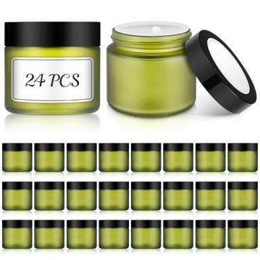 Imagem de Bumobum Frascos pequenos de vidro de 59 ml com tampas, pacote com 24 frascos de cosméticos de vidro verde com forro interno, recipientes redondos vazios de 60 ml para armazenamento de creme, pomada