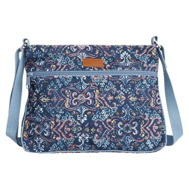Imagem de Maison d' Hermine Bolsa tiracolo feminina de lona de algodão para compras, viagens, uso diário, bolsa tiracolo, 60 - Oris - Azul, 12" L x 2.3" W x 9.4" H (Cross Body Bag), Oris - Azul