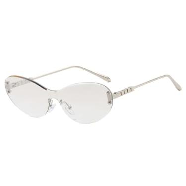 Imagem de Óculos de Sol Punk Oval Sem Aro Feminino Masculino Metal UV400 para Esportes ao Ar Livre, Corrida e Ciclismo, Prata