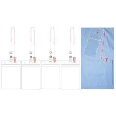 Imagem de Mini Skater 4 conjuntos de porta-crachás de identificação retráteis de metal jacaré, suporte vertical para crachá de trabalho com cordões elásticos de plástico retrátil para escritório, escola