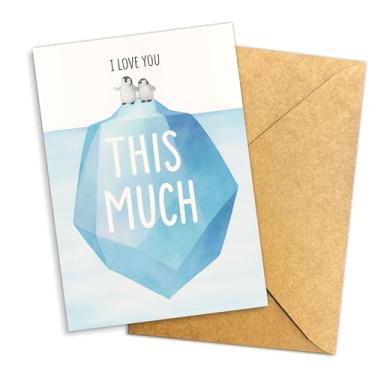 Imagem de Podagree I Love You This Much – Design de pinguim fofo no iceberg – Cartão de amor doce para aniversário, ocasiões especiais ou presentes românticos – Cartão adorável para ele, ela ou casais - 20 x 13
