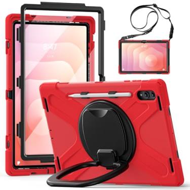 Imagem de PboyiqiS Capa ultra rotativa para Galaxy Tab S11 de 14,6 polegadas, capa robusta híbrida resistente com suporte para caneta S, capa infantil à prova de choque com suporte de rotação 360 (vermelha)