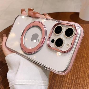 Imagem de Capa de suporte magnético transparente para carregamento sem fio para iPhone 15 12 13 14 16 Pro Max, capa de acrílico rígido, rosa, para iPhone 16 Pro