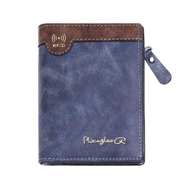 Imagem de Carteira masculina retrô curta – Carteira masculina de couro sintético com zíper, carteiras modernas para dinheiro e cartões, carteiras masculinas marrons para presente, RFID azul, RFID, Retrô