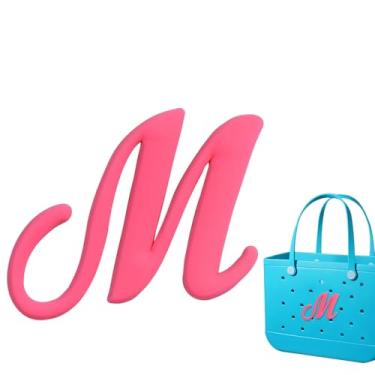 Imagem de Berloques de praia personalizáveis - Letras do alfabeto à prova d'água para acessórios de bolsa Bogg (Rosa/Branco/Preto) Letras, One Size, Cloreto de polivinilo, Sem Pedra Preciosa