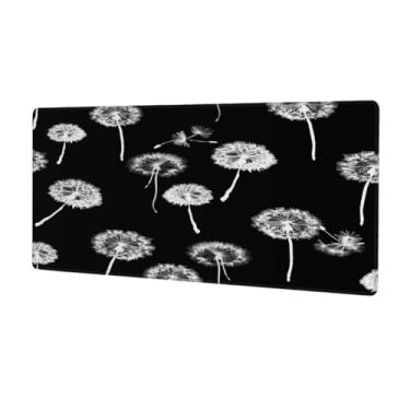 Imagem de Tapete de rato preto com estampa de dente-de-leão grande à prova d'água para computador tapete protetor de mesa com base de borracha antiderrapante para escritório, computador, teclado, laptop e mesa