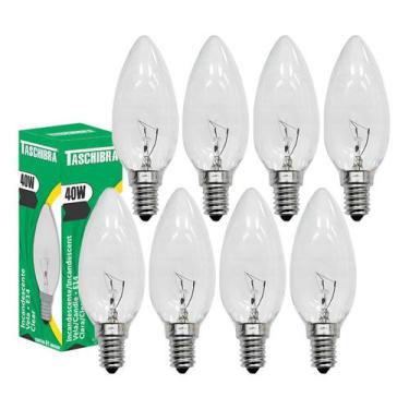 Imagem de Kit 8 Lâmpada Incandescente Taschibra Vela 40w 2700k E14 127v