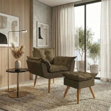 Imagem de Kit Poltrona e Puff Alice Decorativa Confortável Para Sala Recepção Manicure Quarto Consultório Tecido Suede