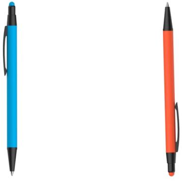 Imagem de Caneta Esferográfica em Metal Emborrachada com Ponta Touch, Escrita Azul, 2 Unidades Moderno Design (Azul Claro e Laranja)