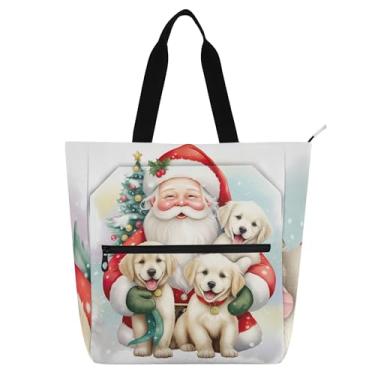 Imagem de Bolsas de trabalho femininas fofas de Papai Noel para cães dourados, lona, praia, escola, bolsas para professores, amantes de livros