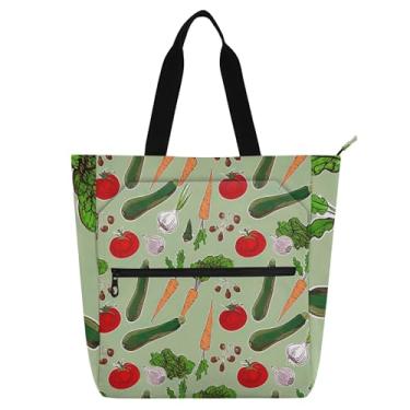 Imagem de GAIGEO Bolsa feminina de tecido de lona de trabalho com legumes e tomates verdes para professores universitários com compartimentos