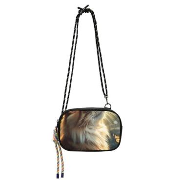 Imagem de TSENQUE Bolsa feminina pequena com borboletas de gato laranja para celular, bolsa de ombro, pochete