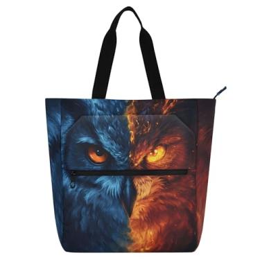 Imagem de Bolsa feminina com estampa de animais de fogo de coruja bolsa de tecido de lona bolsas de professores universitárias para professores de livros presentes para amantes de livros