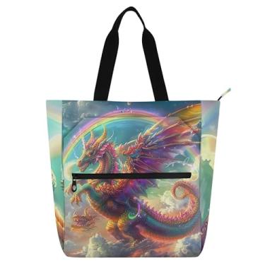 Imagem de GAIGEO Sacolas femininas de trabalho de dragão arco-íris para escola de lona com zíper, bolsas para professores, amantes de livros