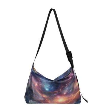 Imagem de GAIGEO Bolsa tiracolo de couro rosa vermelha preta com bolsa de ombro feminina, bolsa de ombro transversal, Nebula Wallpapers-2, One Size