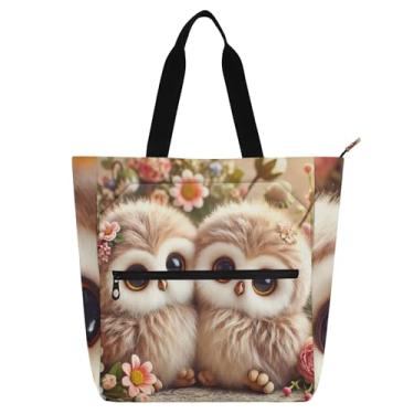 Imagem de GAIGEO Linda bolsa de trabalho com flores de corujas para mulheres, bolsa de lona para livros de praia, com zíper, bolsas de professores com compartimentos