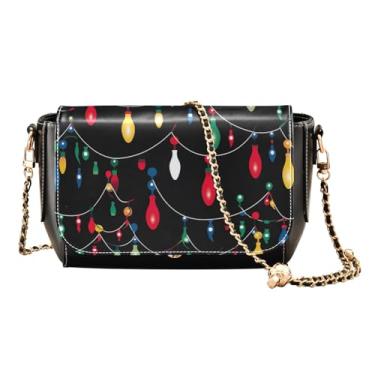 Imagem de GAIGEO Beer Bolsa de ombro média, bolsas de viagem transversais de couro para mulheres, Luzes de Natal com Pom-1, One Size