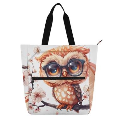 Imagem de GAIGEO Sacola de trabalho floral de coruja fofa para mulheres, bolsa escolar de lona, para professores, presente para amantes de livros