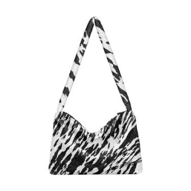 Imagem de Bolsa de ombro de pelúcia Hercules Puppy Lifting Weights, bolsa de ombro, bolsa feminina de pelúcia, Pele de zebra preta e branca, One Size