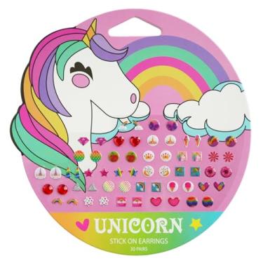 Imagem de 30 pares de brincos adesivos para meninas - Unicórnio, 3D, autoadesivos, joias, adesivos, artesanato, joias, meninas, brincos para crianças pequenas (estilo-01)