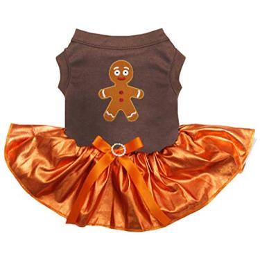 Imagem de Petitebella Vestido de cachorro homem de biscoito de gengibre (marrom/laranja, GG)