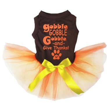 Imagem de Petitebella Vestido de cachorro Gobble Gobble and Give Thanks (marrom/laranja, médio)