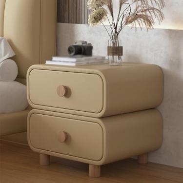 Imagem de Modern Bedside Table Wood, Leather Finish, Sturdy Legs, Large-capacity Double Drawer Design, Rounded Corners, Smooth Drawer Slides, Suitable for Bedrooms.(F,45 * 40 * 50cm/18 * 16 * 20in)