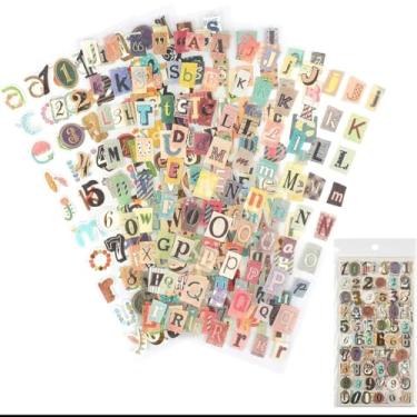 Imagem de 347 peças de adesivos vintage, 6 folhas de adesivos de scrapbook, graffiti, letras vintage fofas, números, adesivos autoadesivos, suprimentos para agenda, álbum de arte faça você mesmo, artesanato em