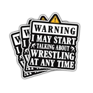 Imagem de Adesivo de 3 peças Warning I May Start Talking About Wrestling at Any Time, presente engraçado para lutadores e treinadores de luta livre, decalque de carro para laptop, notebook, caixa de ferramentas