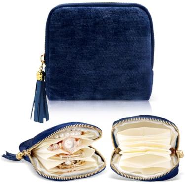 Imagem de EYEOO Pequena caixa de joias de viagem, presentes de viagem, bolsas de armazenamento, mini caixa de joias para mulheres, bolsa pequena para pedras preciosas, pulseiras, brincos de cristal de cura