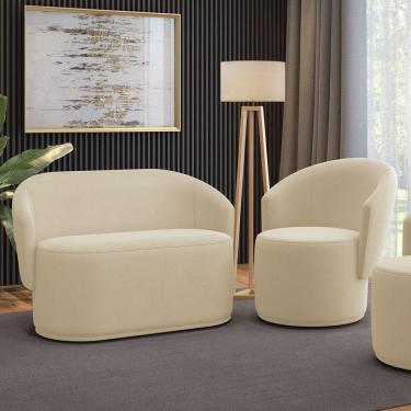 Imagem de Sofá Namoradeira E Poltrona Orgânica Para Sala Malu Suede M11 - D`rossi Bege