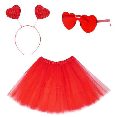 Imagem de Hmxpls 3 peças de acessórios para fantasia de dia dos namorados, saia tutu vermelha, faixa de cabeça de coração e óculos de sol para festa de cosplay do Dia dos Namorados