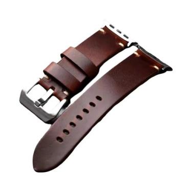 Imagem de Pulseira De Couro Artesanal Marrom Para Apple Watch S9 Ultra 44MM 45MM