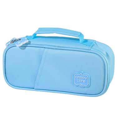 Imagem de Estojo de lápis durável grande de armazenamento para material escolar, escritório, faculdade, adolescentes, meninas, adultos, azul