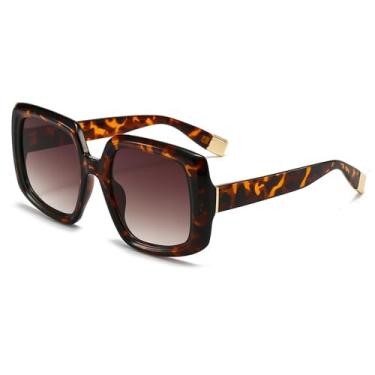 Imagem de Óculos de Sol UV400 - Armação Grande com Lentes Degradê Coloridas para Homens e Mulheres, Ideal para Esportes ao Ar Livre, Corrida e Ciclismo, Estampa de Leopardo