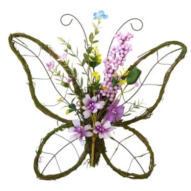 Imagem de idyllic Guirlanda em forma de borboleta com bagas pastel e grinaldas artificiais florais para decoração da porta da frente (roxa)