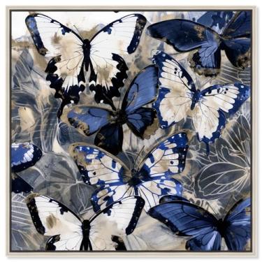 Imagem de Art Remedy Arte de borboleta em tela de borboletas estilizadas, moldura prateada, 30,5 cm x 30,5 cm