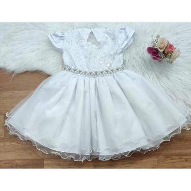 Imagem de Vestido de Festa Infantil Branco 2172 Gliter Daminha Luxo - Xuxuzinhos