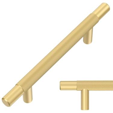 Imagem de Alzassbg Pacote com 10 puxadores de armário dourados, alças de armário de cozinha serrilhadas de 96 mm para armários AL3015MGP