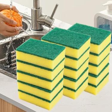 Imagem de Esponjas absorventes de cozinha, espuma, amarelo e verde, pacote com 15