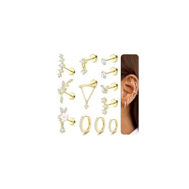 Imagem de LOLIAS Brincos de cartilagem hipoalergênicos para mulheres, costas planas, 16G, 18G, 20G, brincos de cartilagem, brincos de aço cirúrgico para orelhas sensíveis, conjunto de brincos de argola de aço
