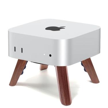 Imagem de Suporte de madeira real para Mac mini M4 / Mini M4 Pro 2024, acessórios de suporte de mesa de resfriamento de dissipação de calor, ventilação segura e durável, suporte de mesa de tripé de madeira
